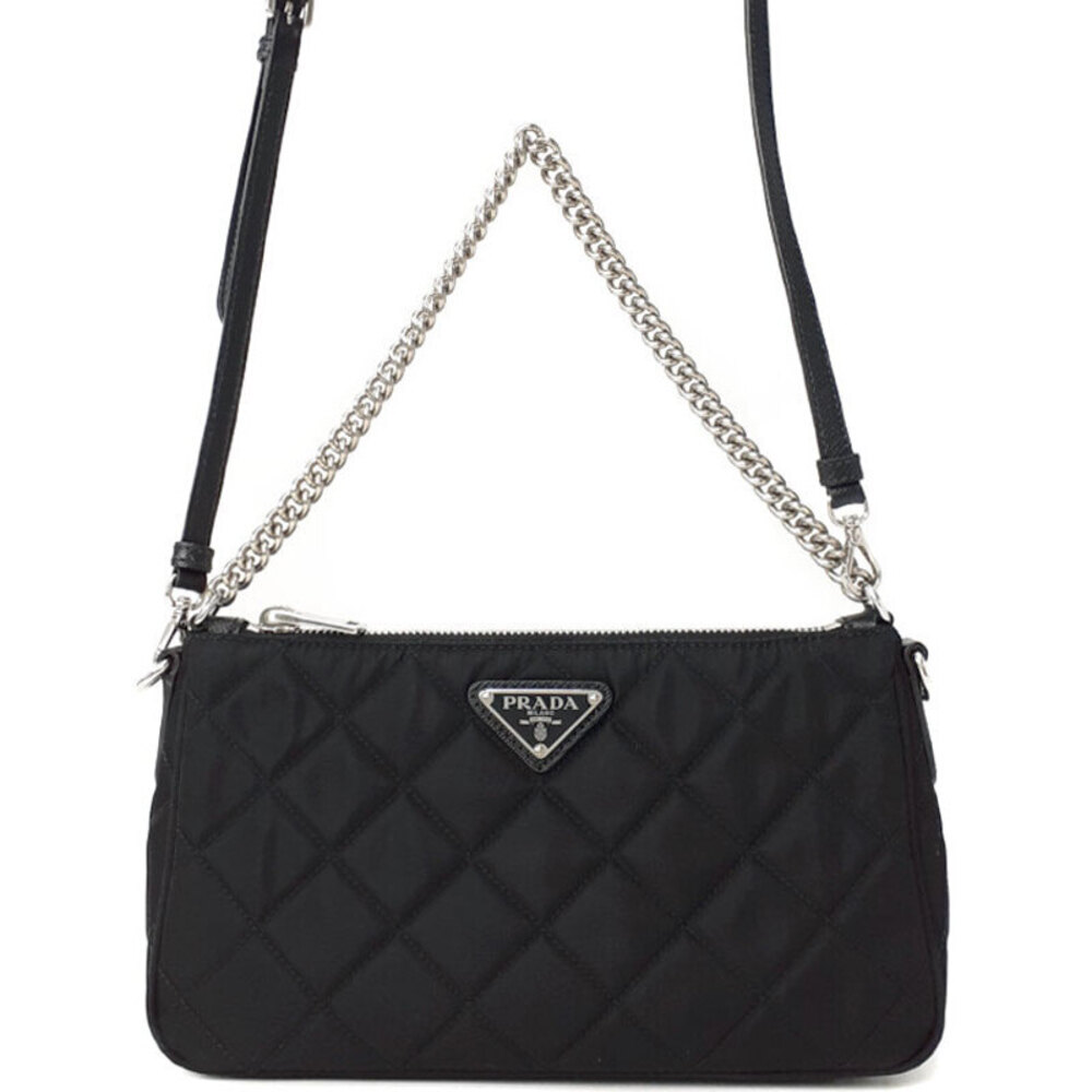 Prada Tessuto Impuntu Quilted Chain Shoulder Bag Black